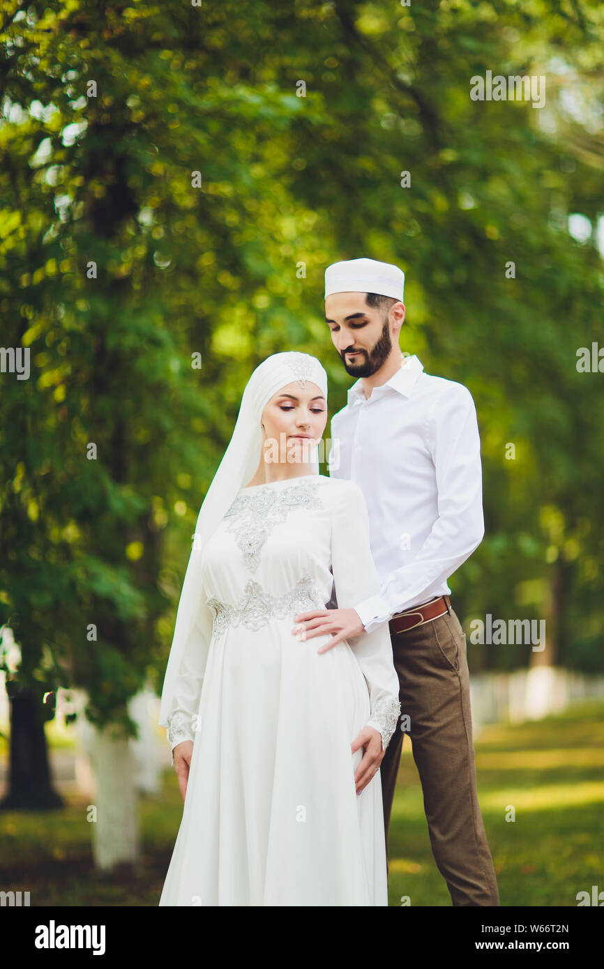 National wedding. Bride and groom. Wedding muslim couple during ...