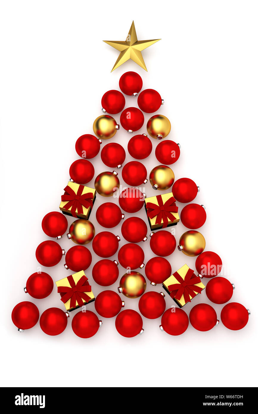 3D render Christmas tree made from christmas baubles isolated on a