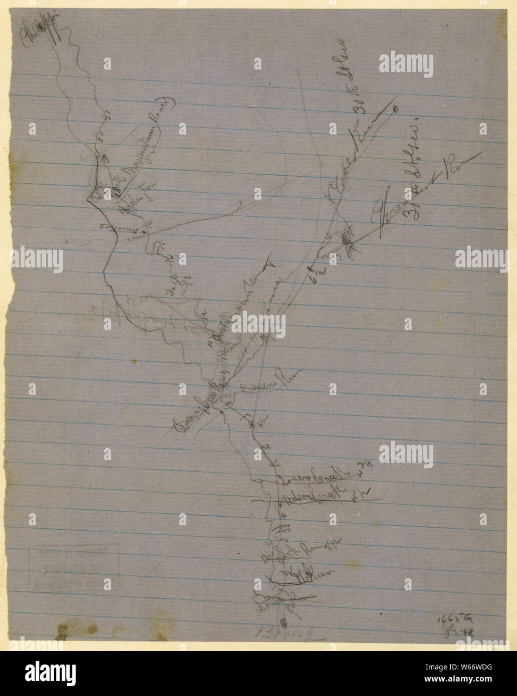 Civil War Maps 2203 Rough sketch of the roads between Beverly W Va Leadsville Bealington and Philippi and Bealington and Meadowville in the Rich Mountain area Rebuild and Repair Stock Photo