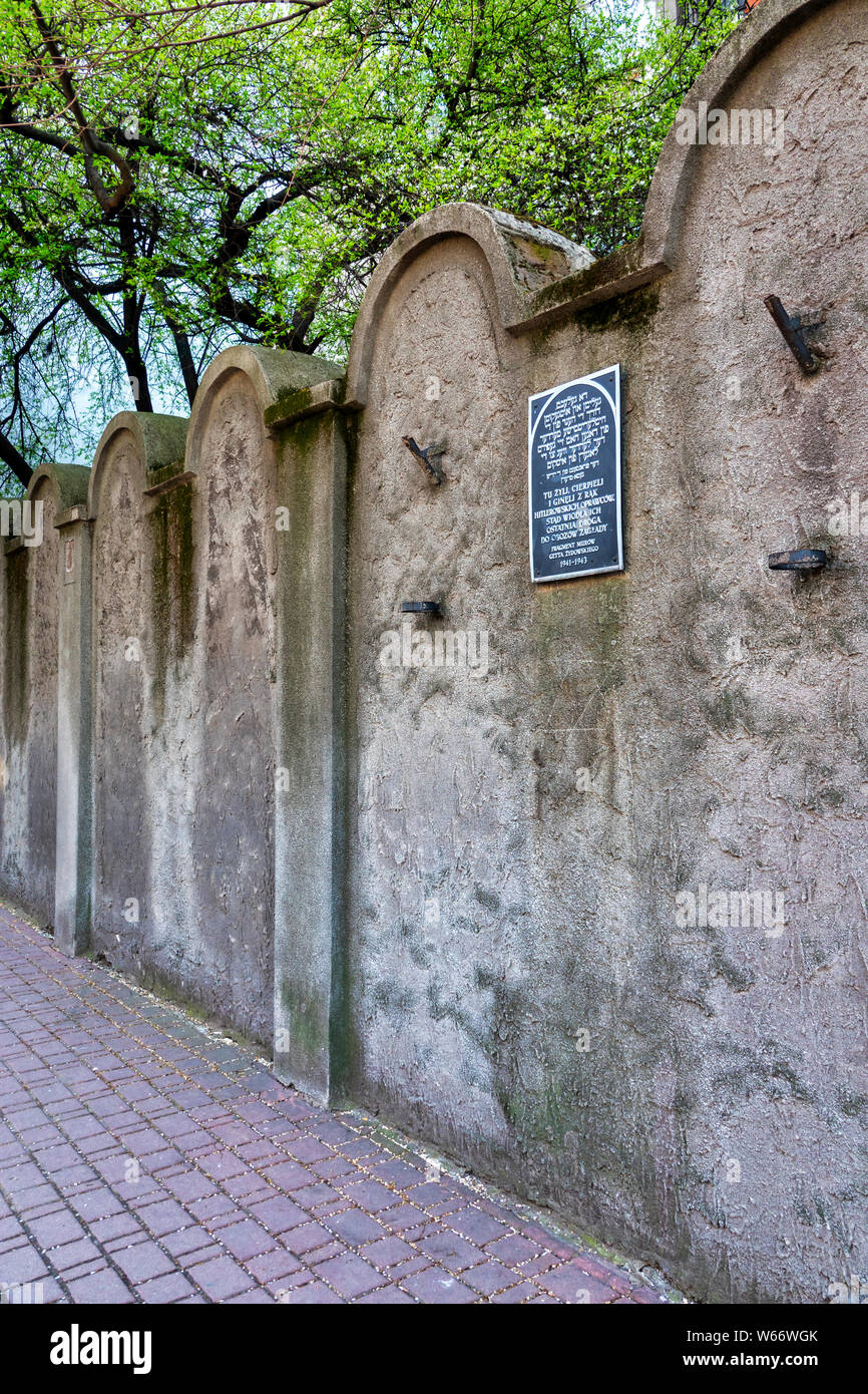 Fragment of the Ghetto Wall in Krakow, Poland Stock Photo