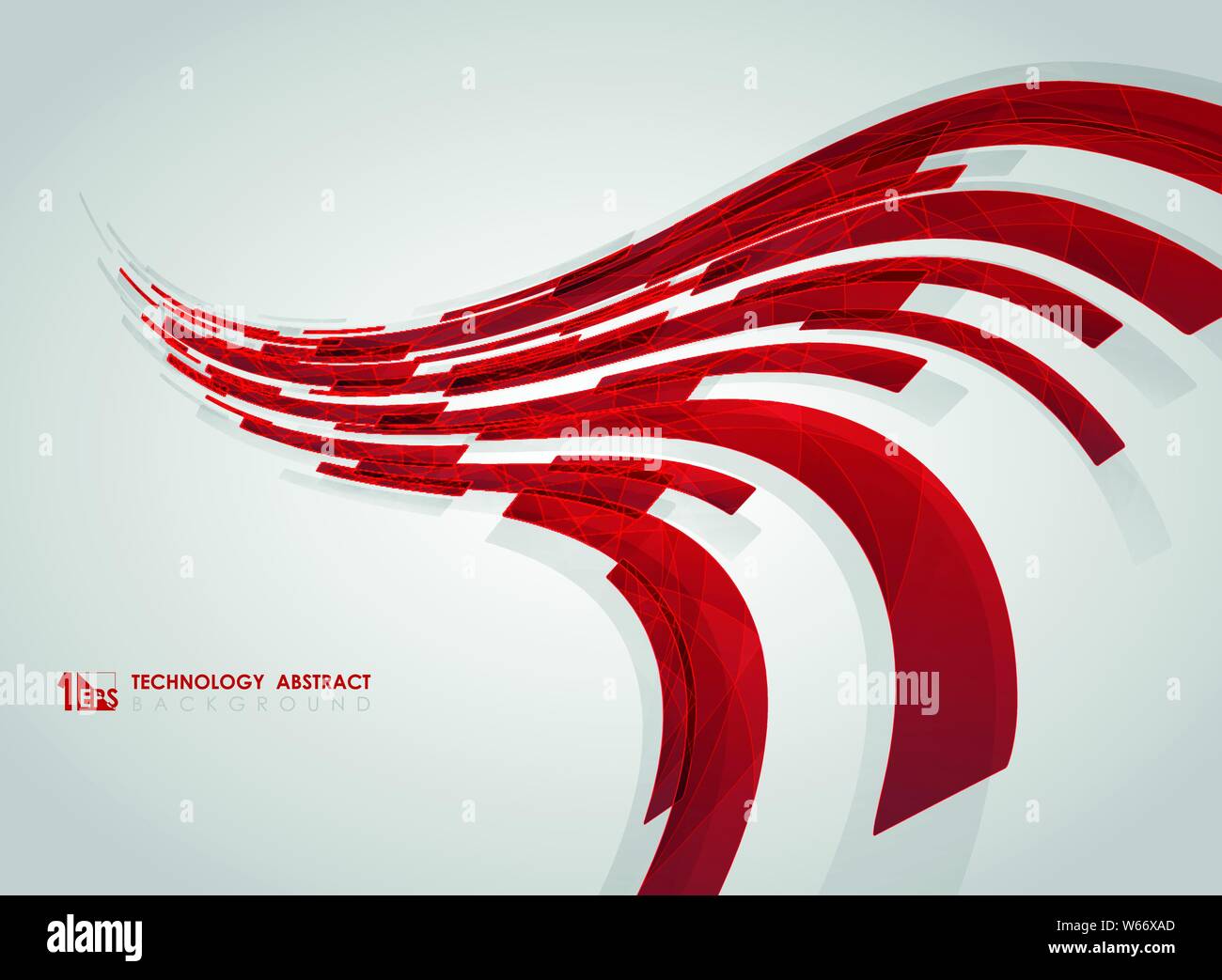 Abstract curved red technology stripe lines square geometric background. You can use for cover design of futuristic, ad, poster, print, book, artwork. Stock Vector