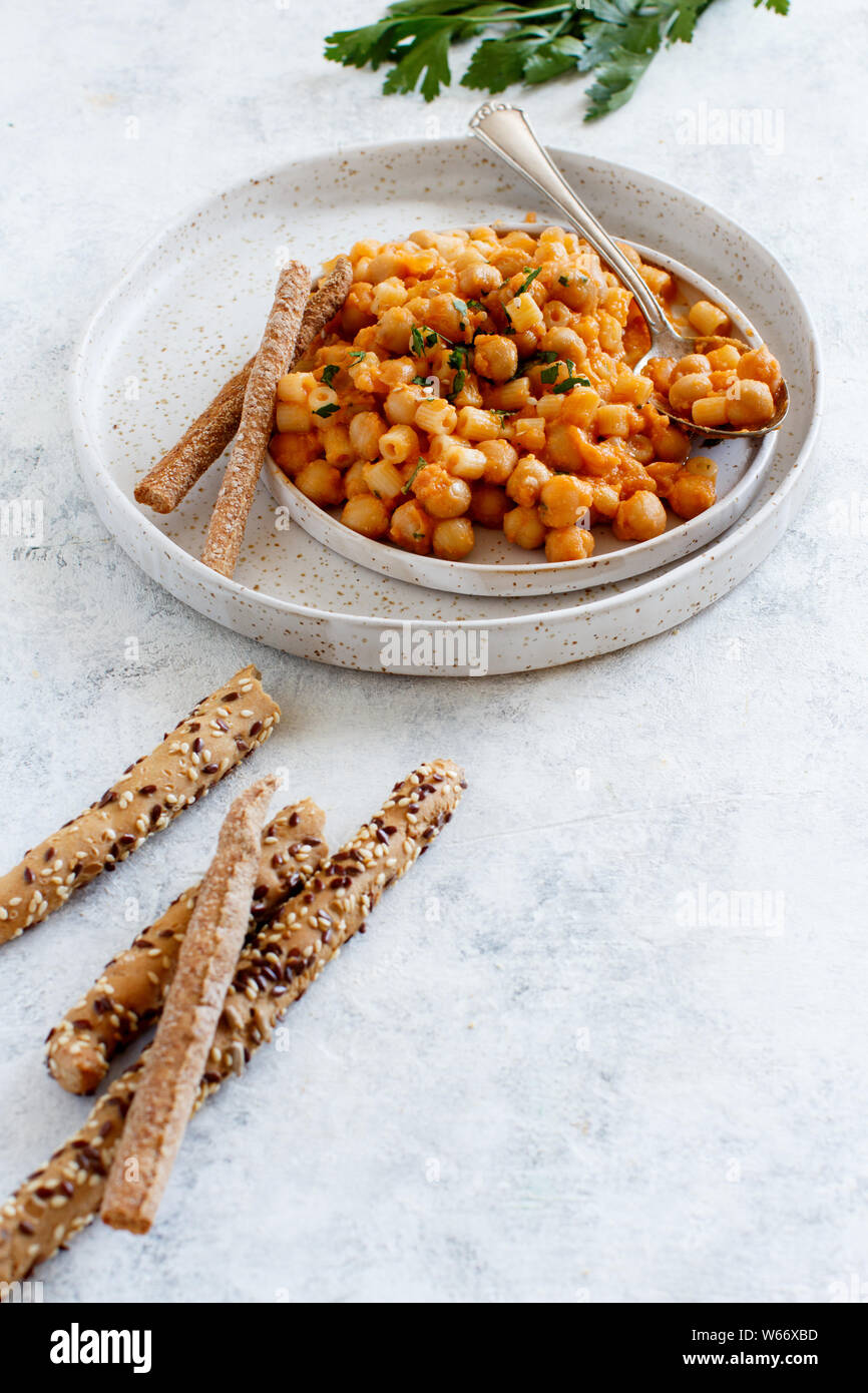 Ditalini pasta with chickpeas italian recipe close up Stock Photo Alamy