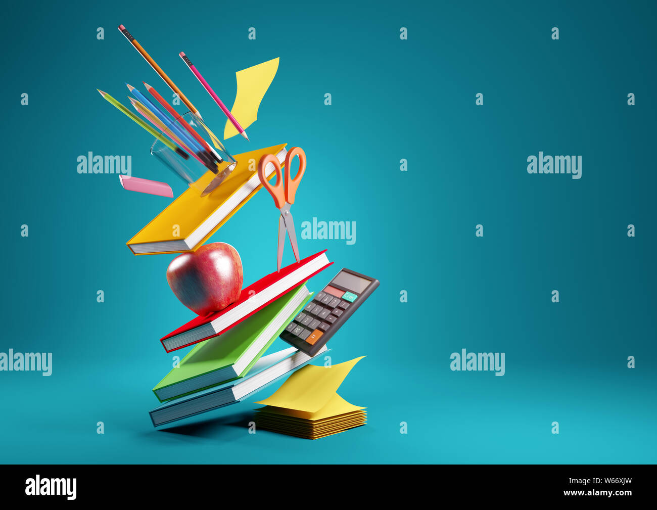 Back to school education background concept with falling and balancing