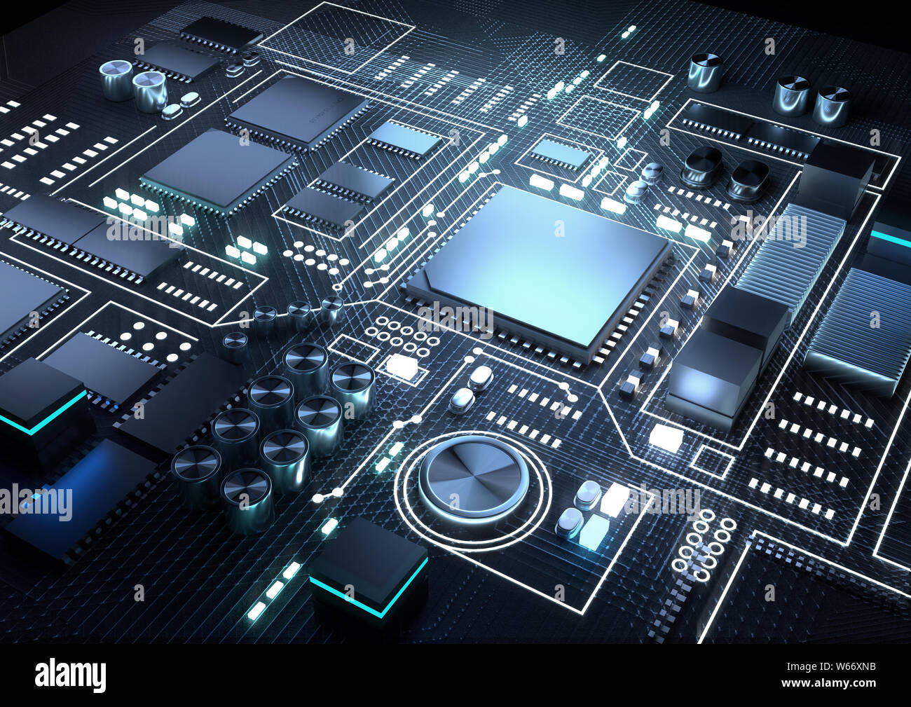 Artificial intelligence and machine learning CPU and processors background.  3D render illustration Stock Photo - Alamy