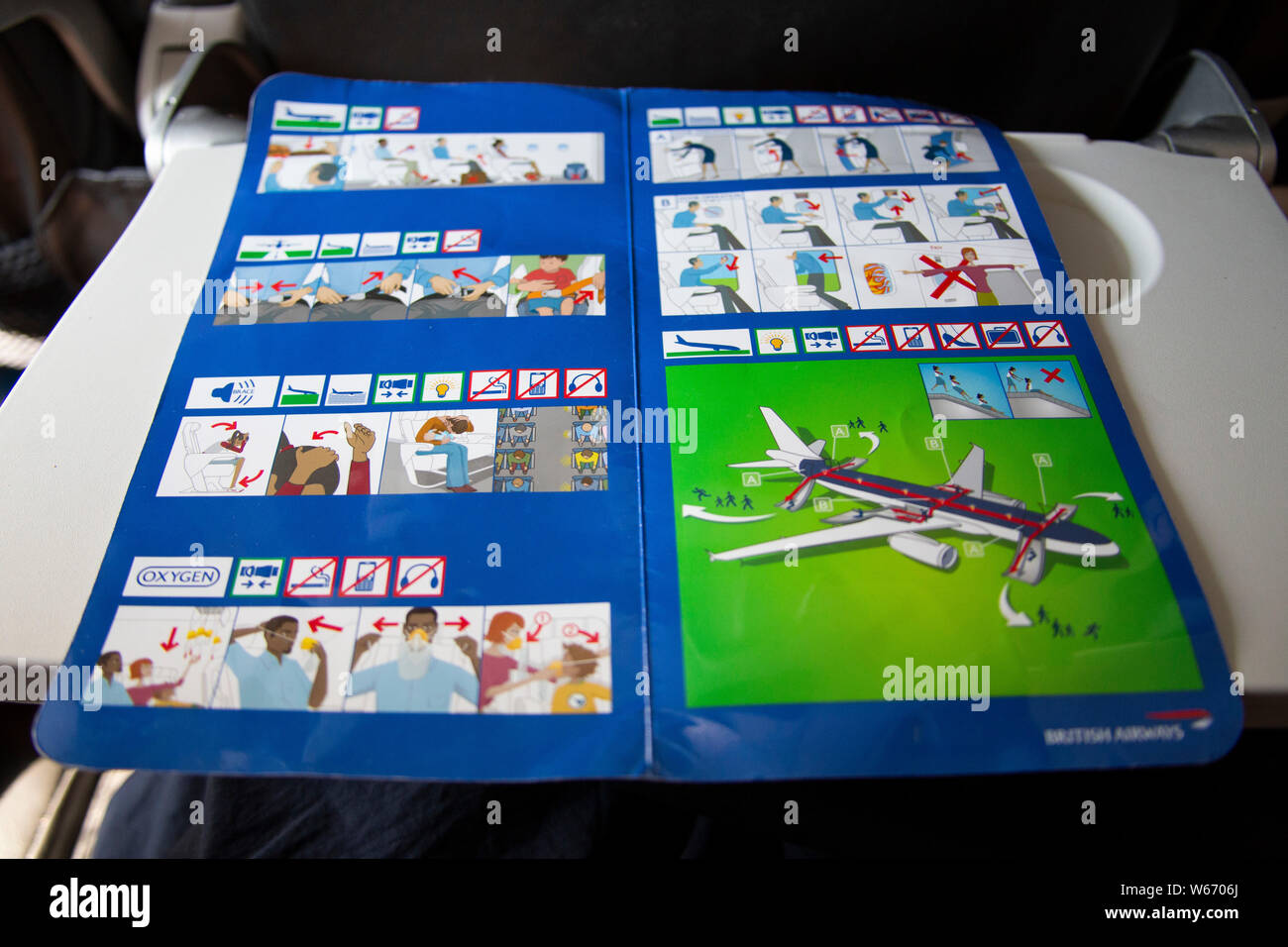 In flight safety briefing card Stock Photo Alamy