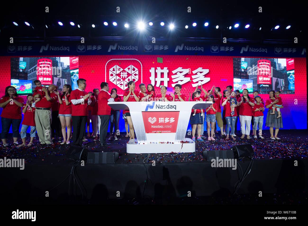 Chinese employees attend the Opening Bell Ringing Ceremony from Shanghai  for the listing of Chinese online group discounter Pinduoduo Inc. on Nasdaq  S Stock Photo - Alamy