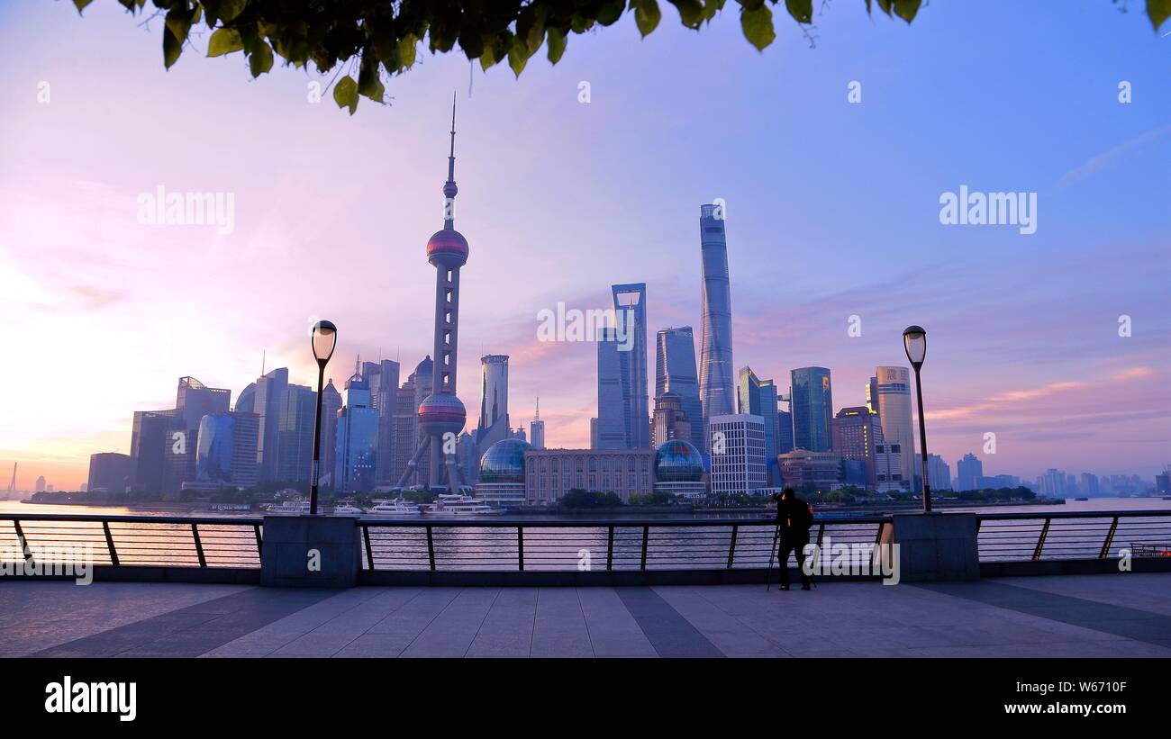 Skyline of the Huangpu River and the Lujiazui Financial District with ...