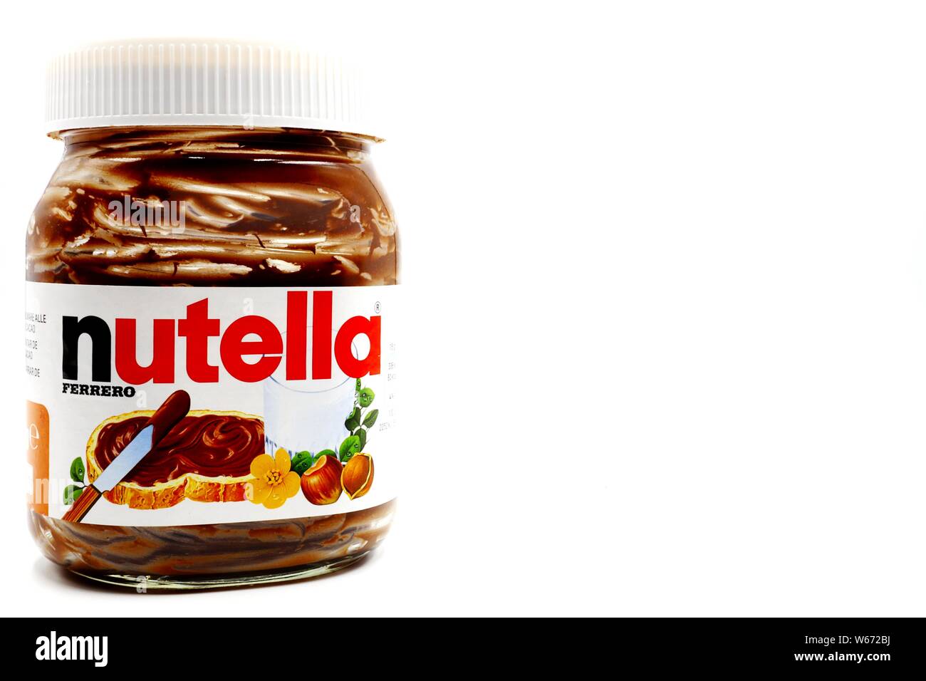 NUTELLA jar, Hazelnut Spread with Cocoa produced by Ferrero Stock Photo