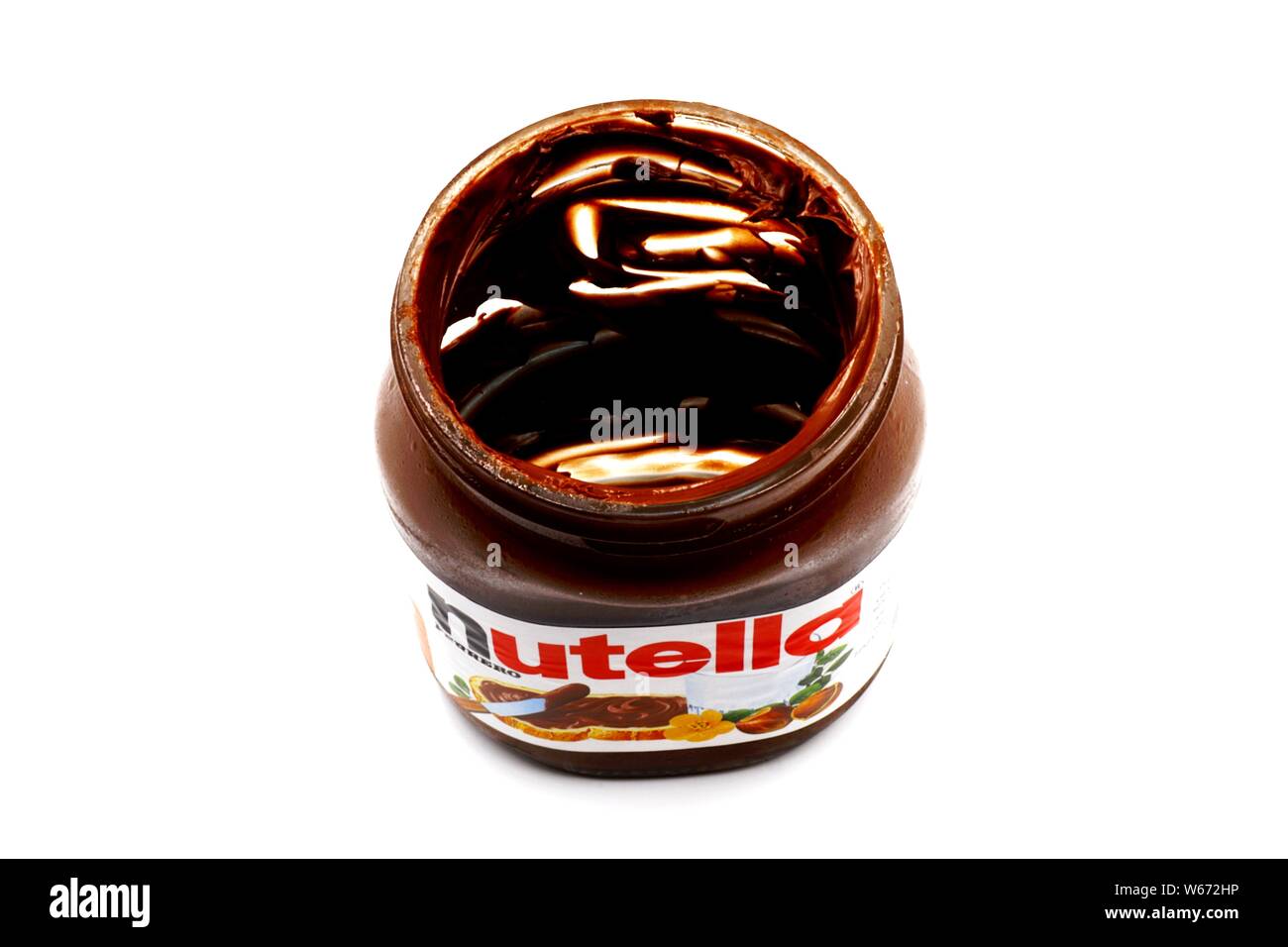 NUTELLA jar, Hazelnut Spread with Cocoa produced by Ferrero Stock Photo