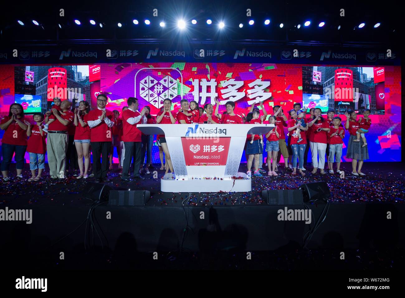 Chinese employees attend the Opening Bell Ringing Ceremony from Shanghai  for the listing of Chinese online group discounter Pinduoduo Inc. on Nasdaq  S Stock Photo - Alamy