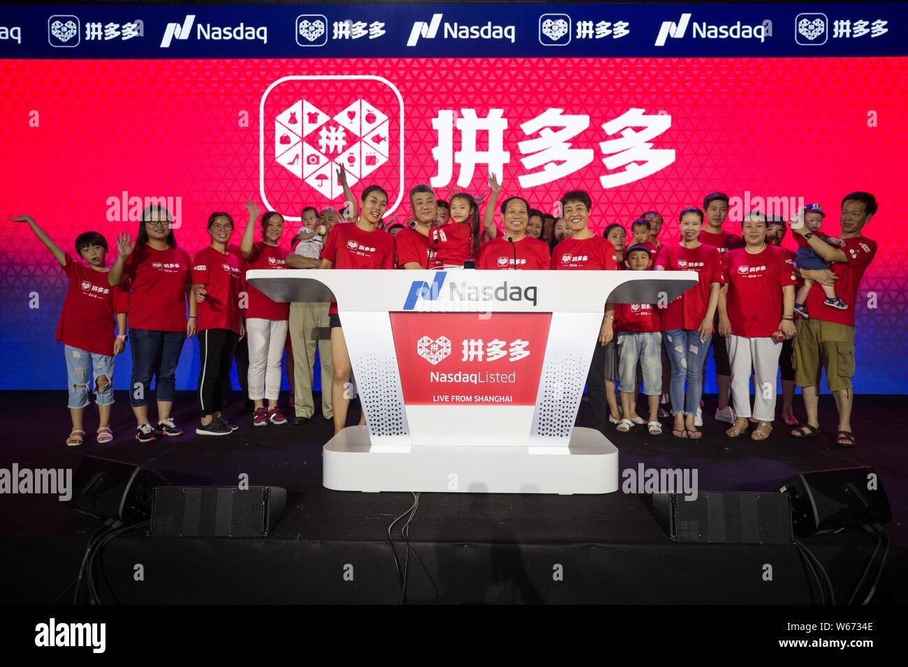 Chinese employees attend the Opening Bell Ringing Ceremony from Shanghai  for the listing of Chinese online group discounter Pinduoduo Inc. on Nasdaq  S Stock Photo - Alamy