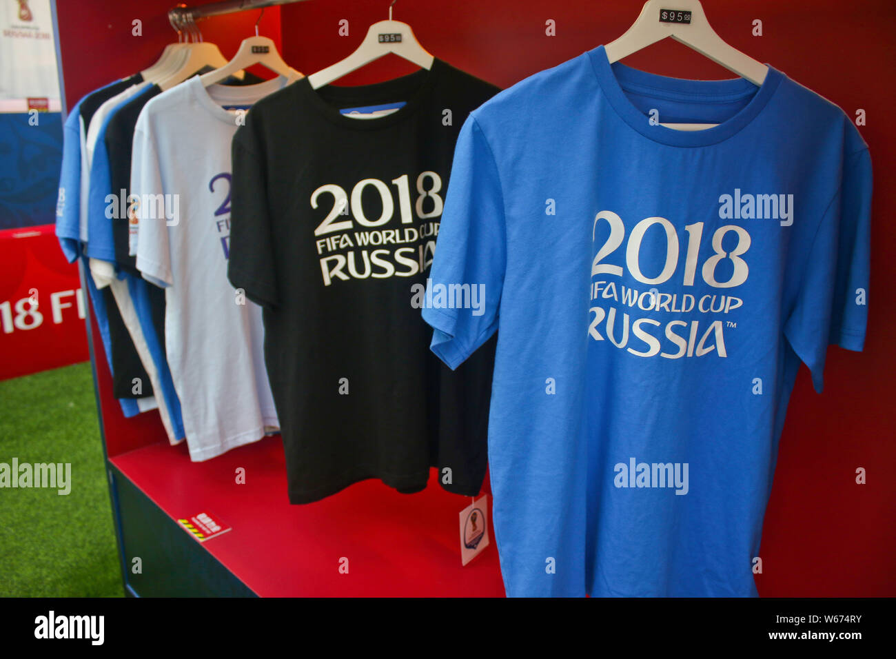 World Cup branded T-shirts are for sale at the 2018 FIFA World Cup official  licensed store in Hong Kong, China, 2 July 2018. Seven Henderson malls w  Stock Photo - Alamy