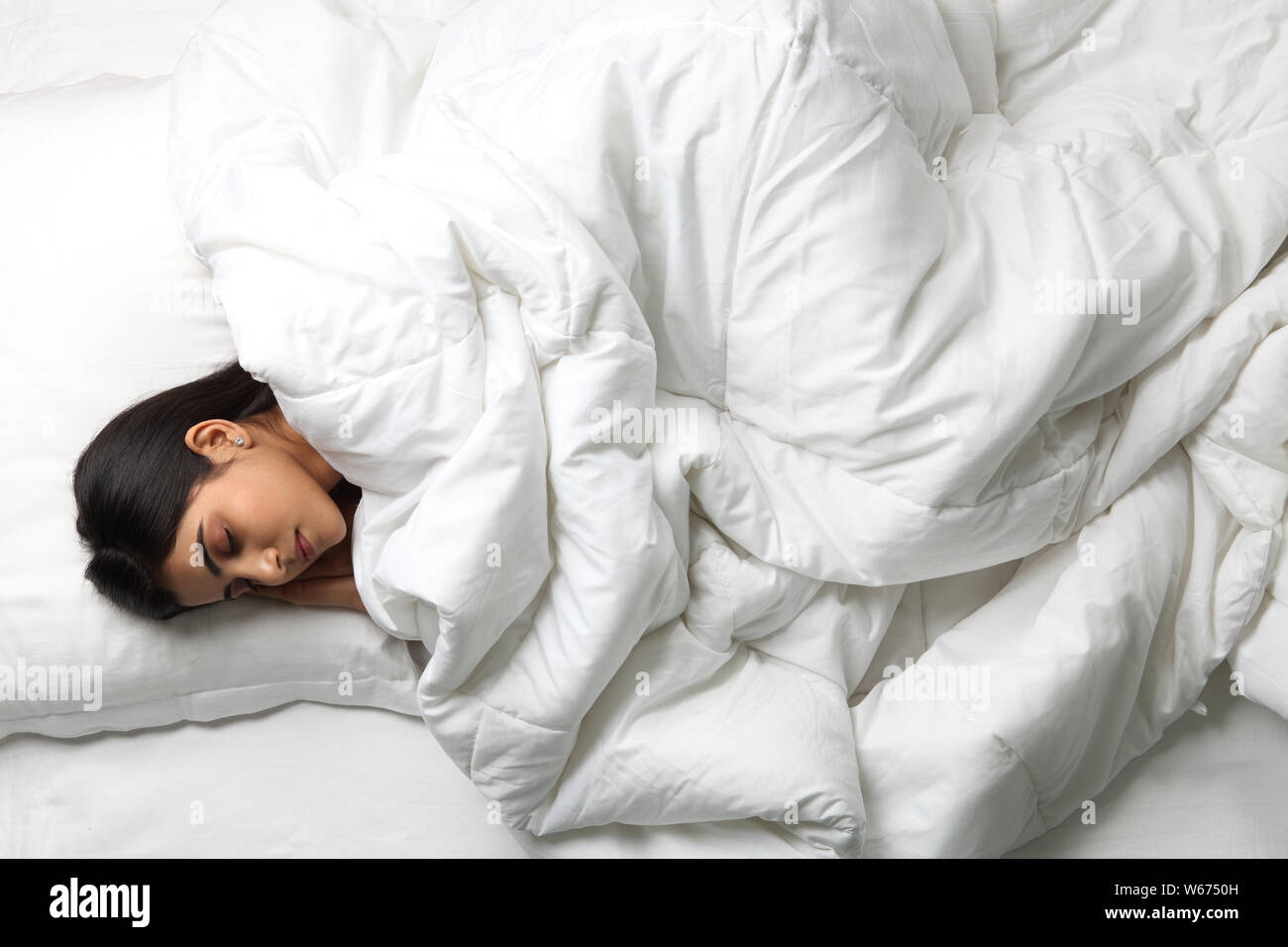 High angle view of a woman sleeping in the bed Stock Photo Alamy