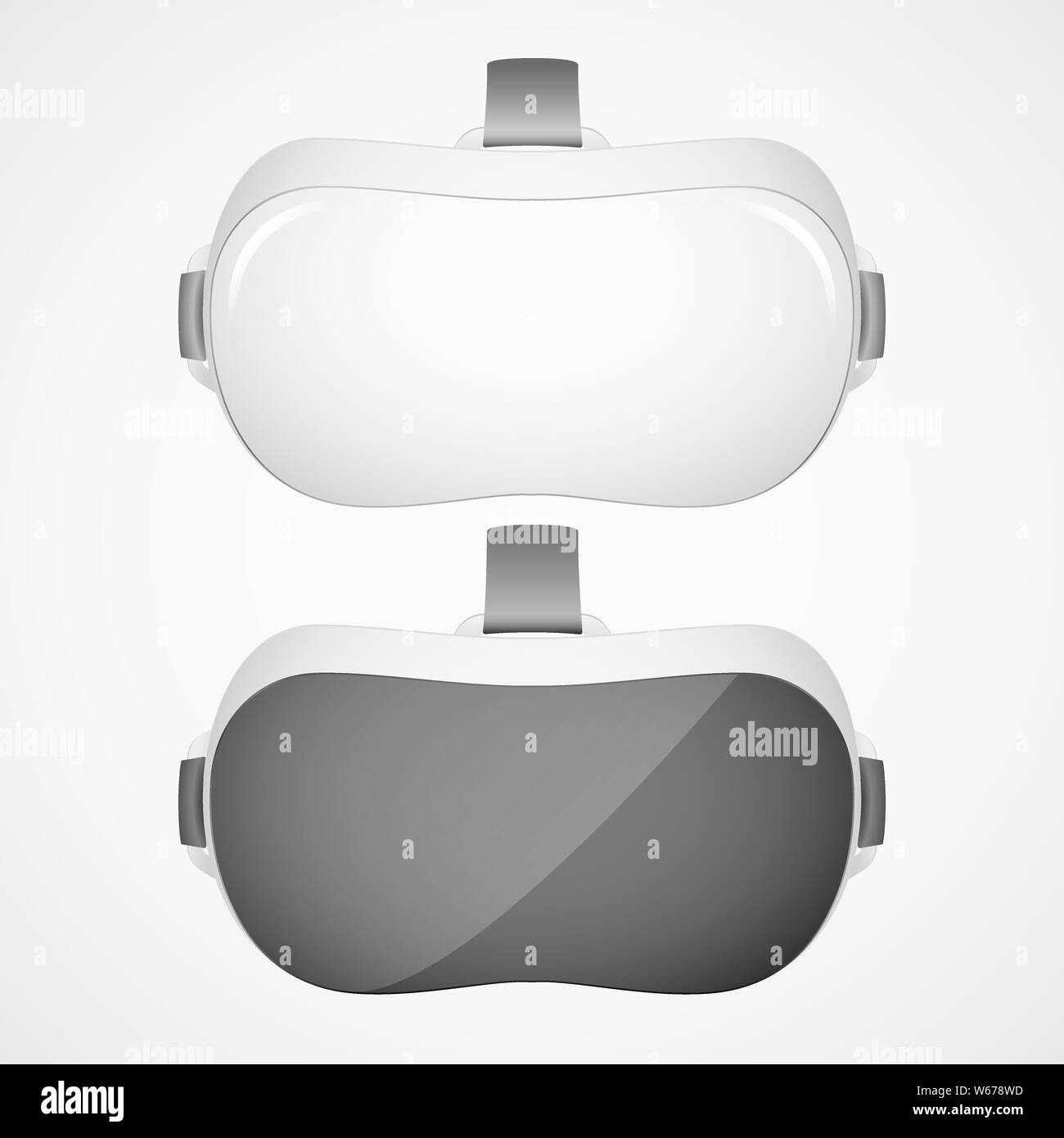 Two VR virtual reality headsets in black and white olor. Realistic
