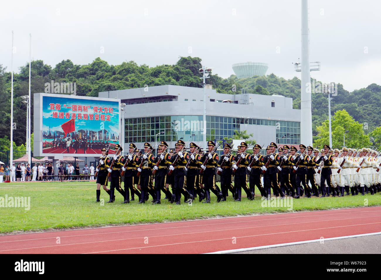 Soldiers of PLA (Peoples Liberation Army) Hong Kong Garrison preform ...