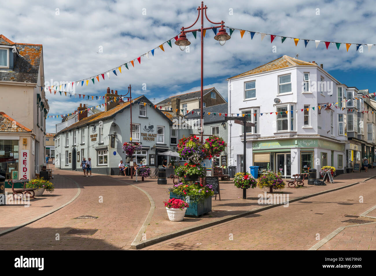 The centre of the popular south coast town of Seaton in Devon. Stock Photo