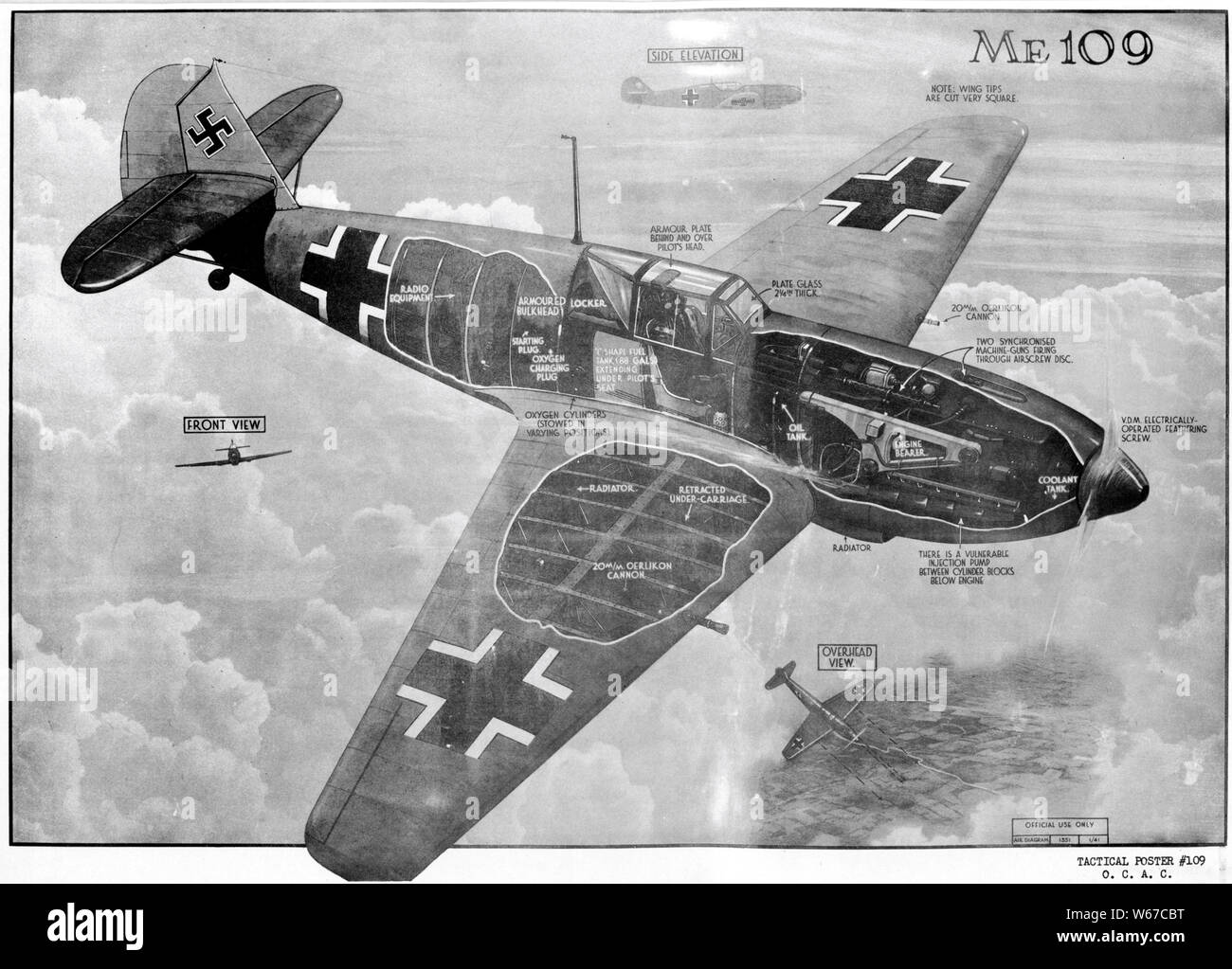Messerschmitt Bf 109E fighter cutaway drawing, 1941 Stock Photo