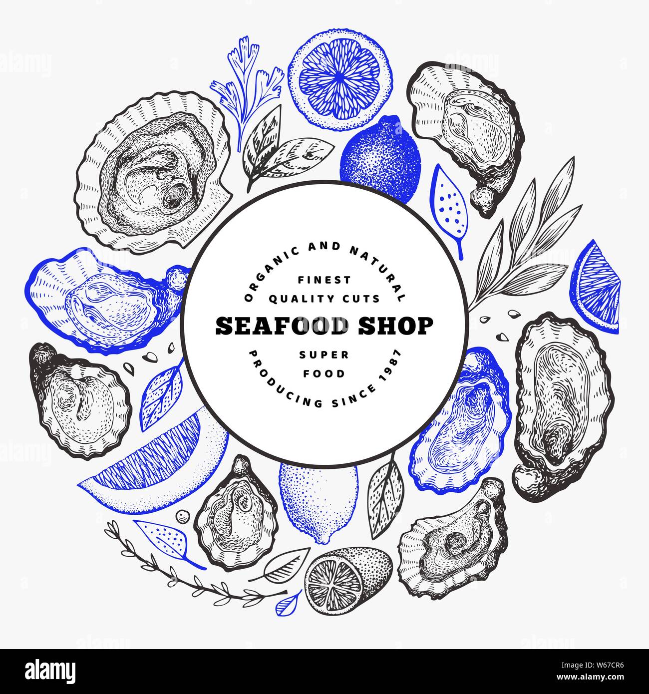 Oysters And Spices Design Template Hand Drawn Vector Illustration