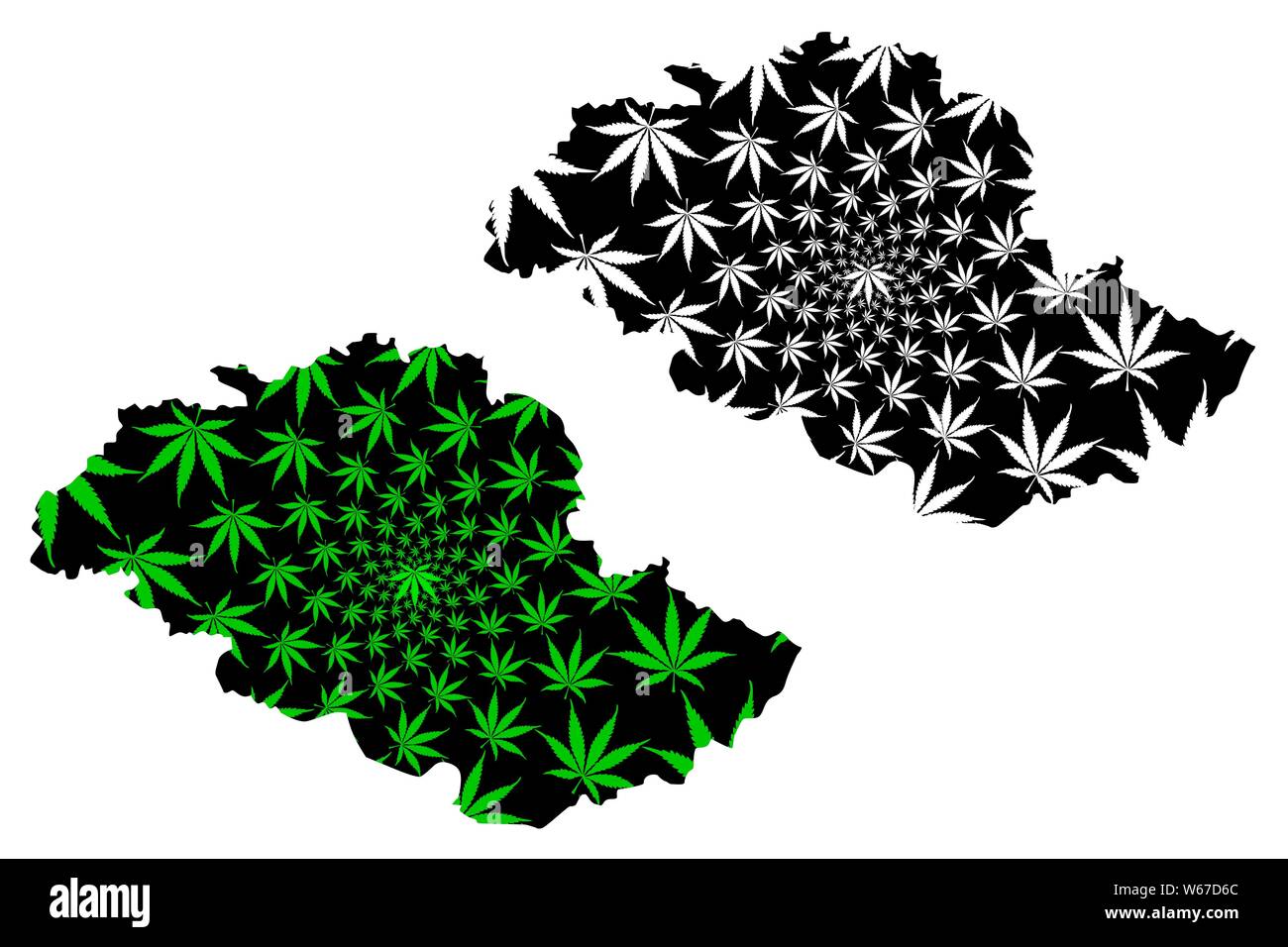 Gilgit-Baltistan (Islamic Republic of Pakistan, Province and Districts of Pakistan) map is designed cannabis leaf green and black, Northern Areas map Stock Vector