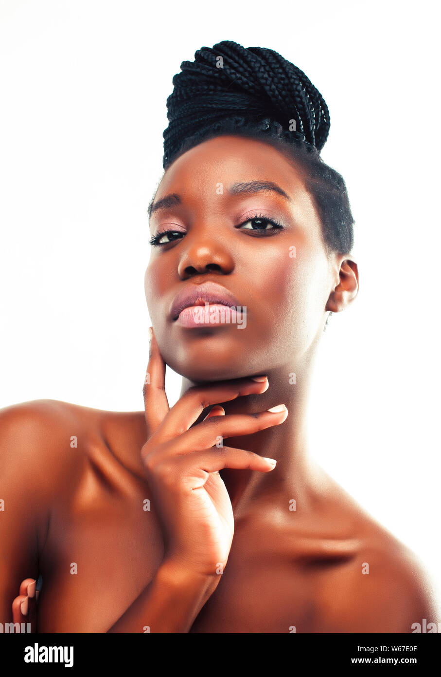 Young Pretty African American Woman With Natural Makeup Taking