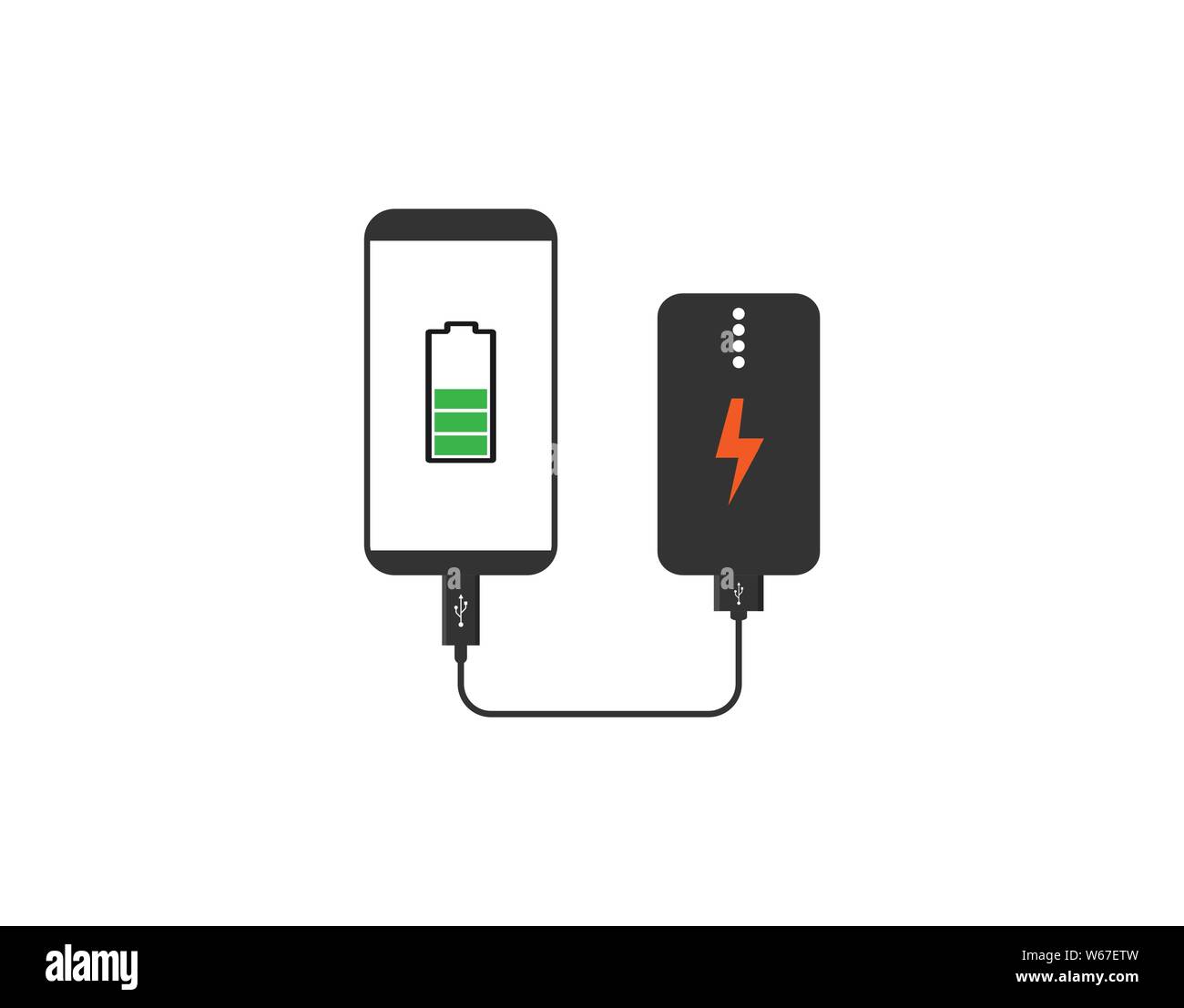 Vector illustration, flat design. Powerbank Charges Smartphone icon Stock Vector
