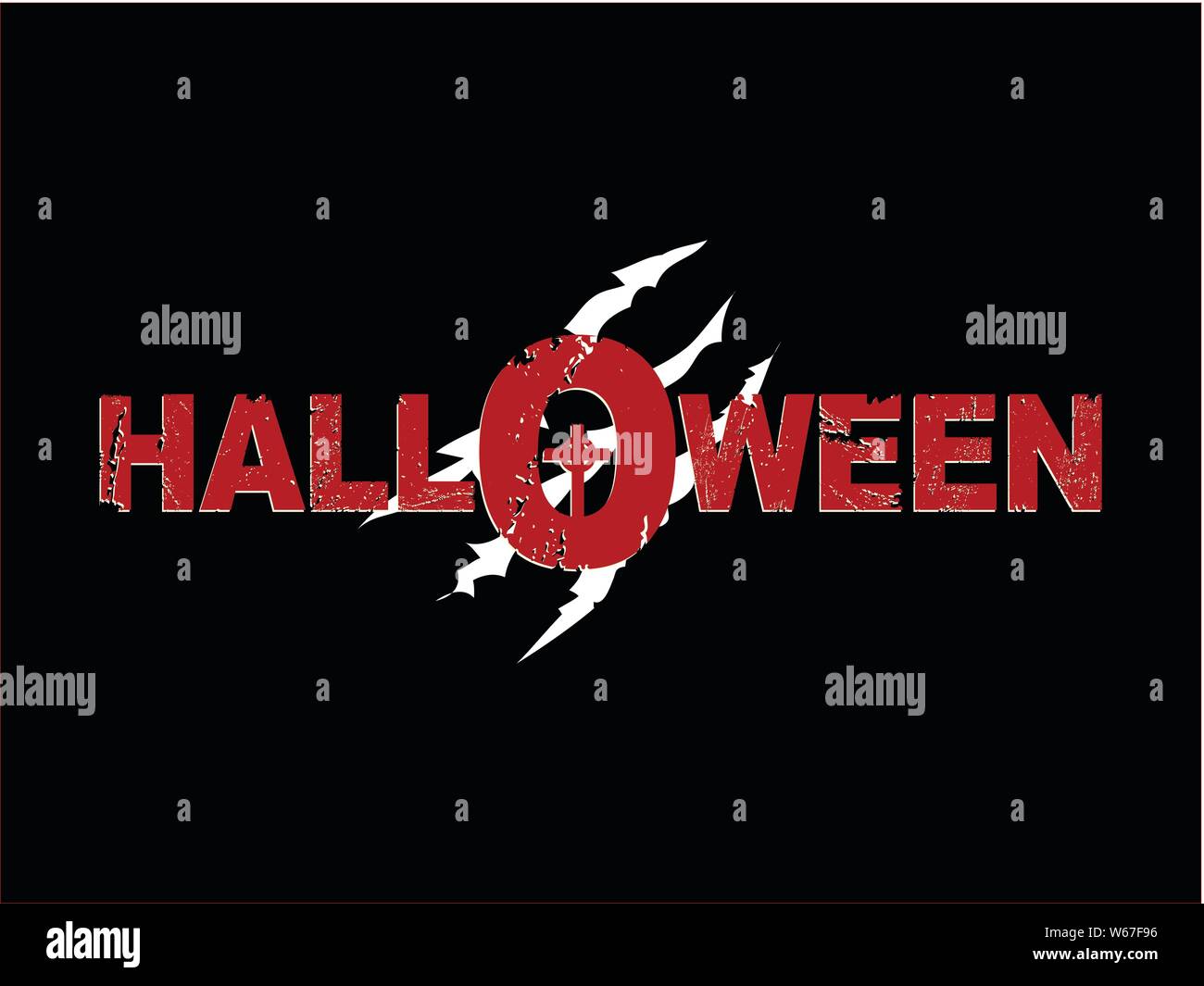 Halloween Red Grunge Decorative Text With Tombstone Cross and Scratches Over Black Background Stock Vector
