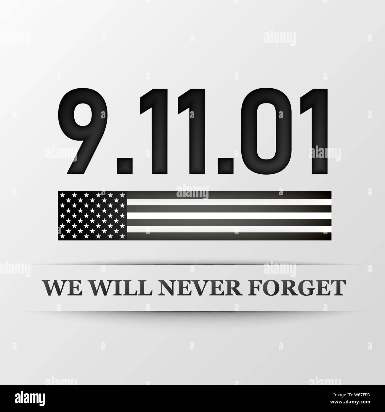 11 september. Patriot day. We Will Never Forget. Design for postcard, flyer, poster banner Stock Vector