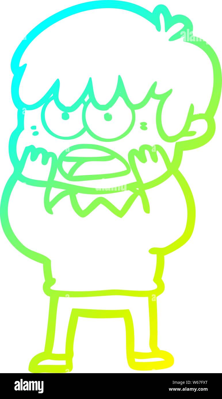cold gradient line drawing of a worried cartoon boy Stock Vector Image ...