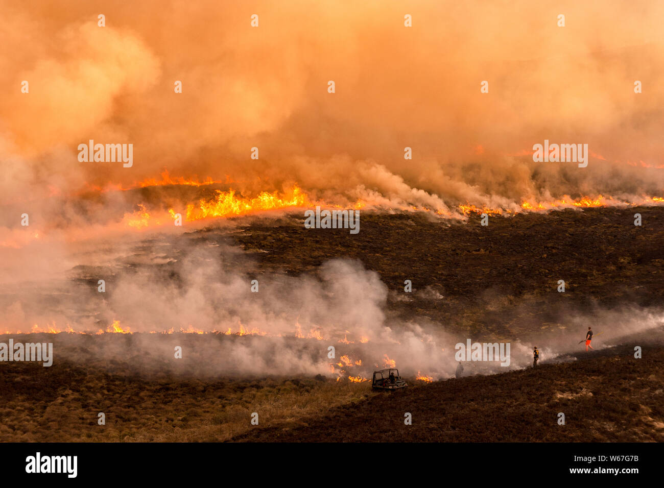 Wildfire on the moors above Drumnadrochit, in the Great Glen, Scotland. Stock Photo