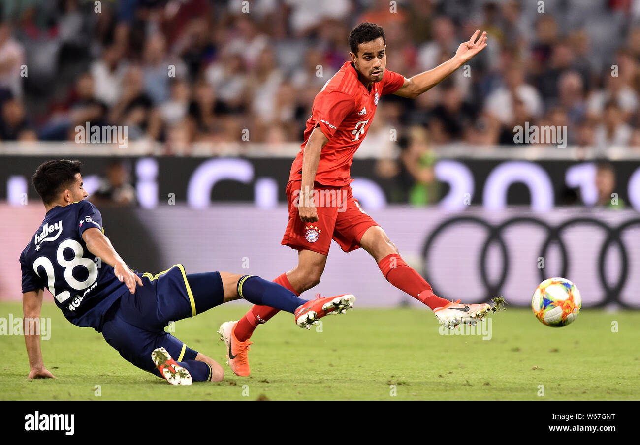 MUNICH, GERMANY - JULY 30: Murt Saglam; Javi Martinez during the Audi Cup 2019 semi final match between Bayern Muenchen and Fenerbahce at Allianz Arena on July 30, 2019 in Munich, Germany. (Photo by PressFocus/MB Media) Stock Photo
