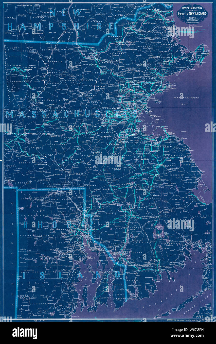 0057 Railroad Maps Electric railway map of eastern New Inverted Rebuild and Repair Stock Photo