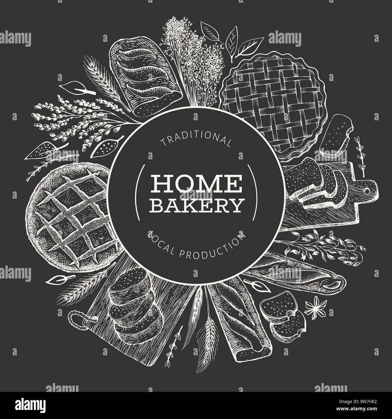 Bread and pastry banner. Vector bakery hand drawn illustration on chalk ...