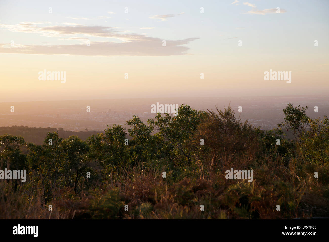 The beautiful sunset at the Mount Lofty Summit in Adelaide, Australia. Stock Photo