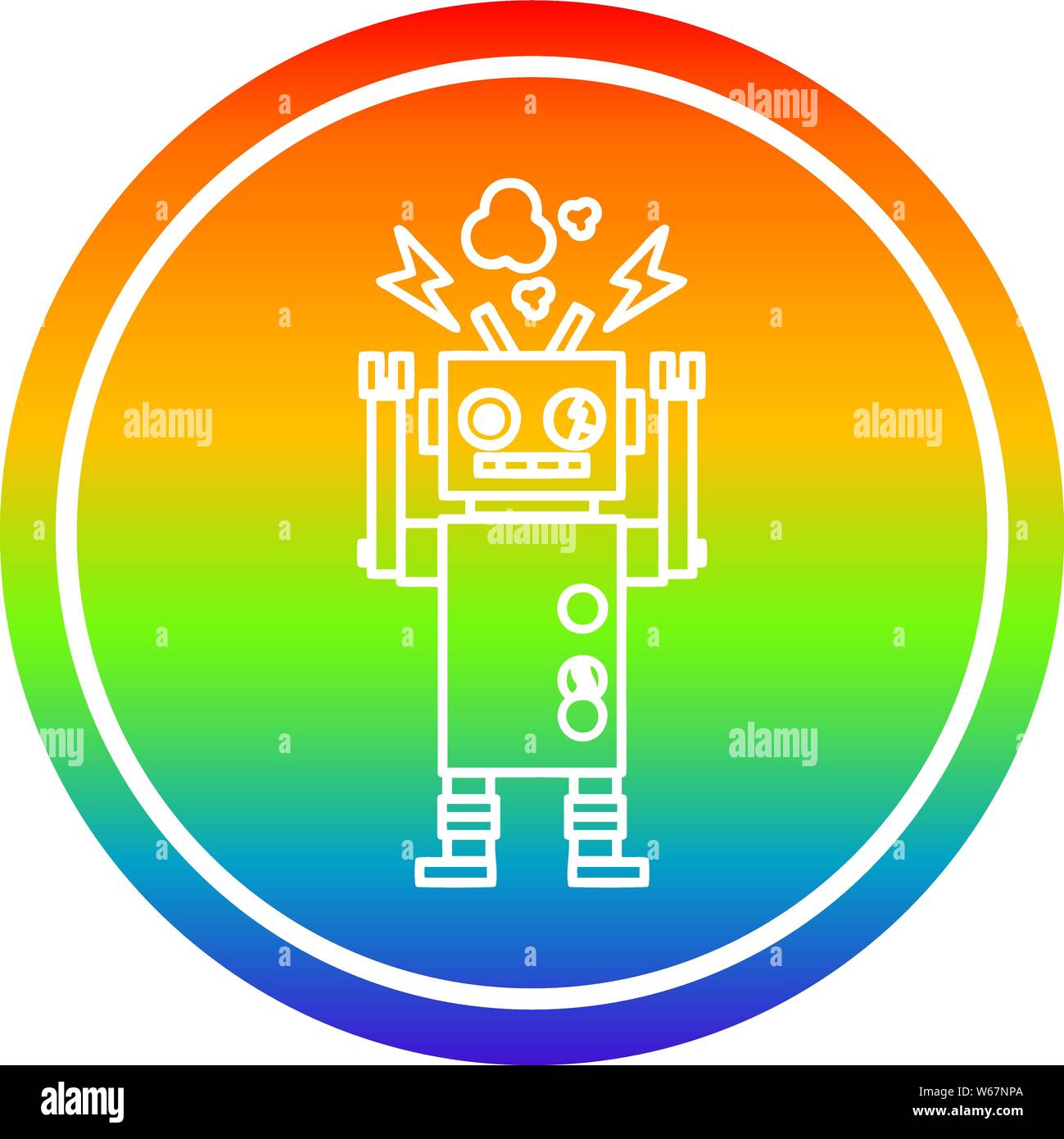 malfunctioning robot circular icon with rainbow gradient finish Stock ...