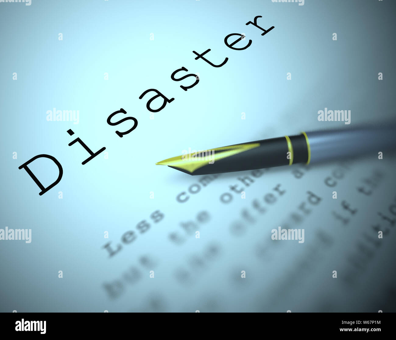 Disaster definition means calamity and misfortune.  An emergency causing bad fortune and sorrow - 3d illustration Stock Photo