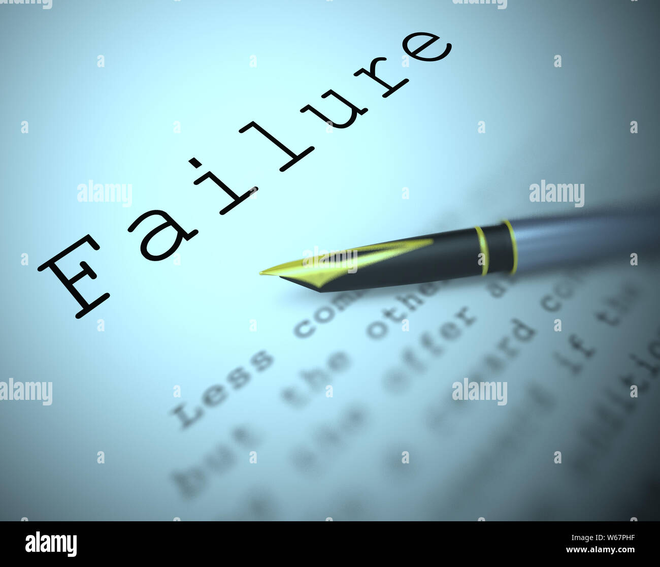 Failure definition shows failing of system or service. A bad ordeal causing trouble and bad news - 3d illustration Stock Photo