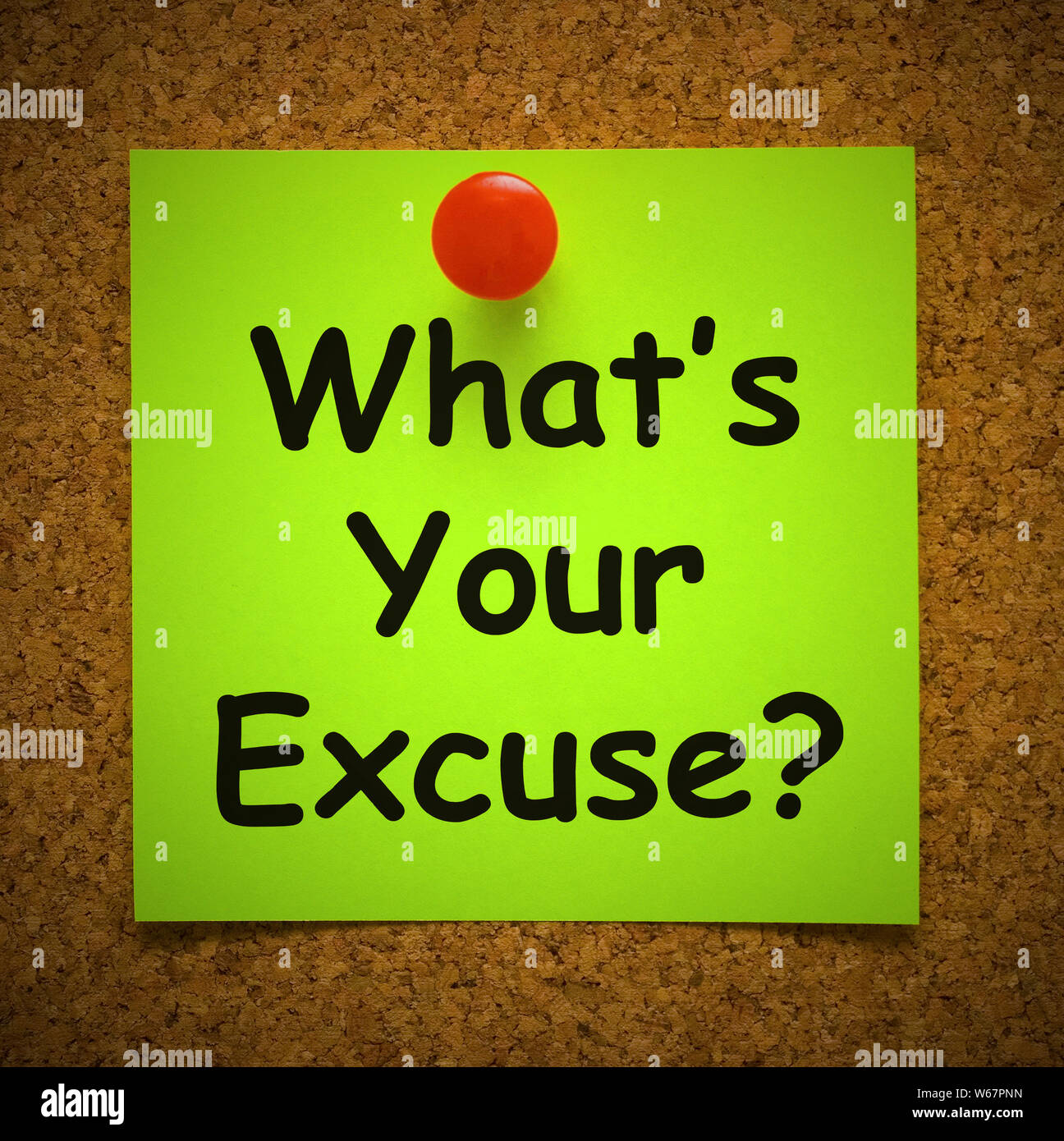 What's your excuse idiom means justification or Reason. An apology or clarification of a confession - 3d illustration Stock Photo