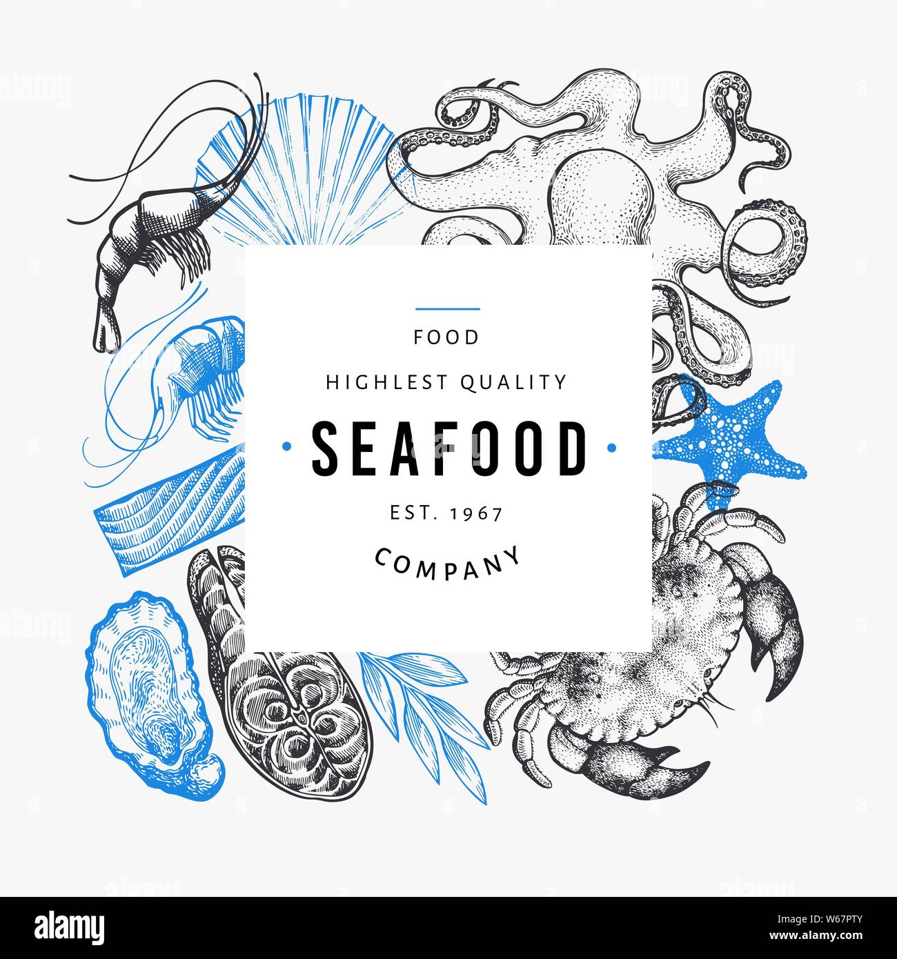Seafood And Fish Design Template Hand Drawn Vector Illustration
