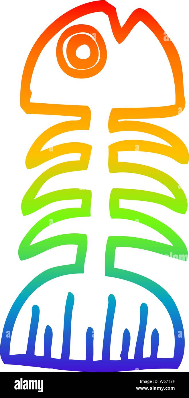 rainbow gradient line drawing of a cartoon fish bones Stock Vector