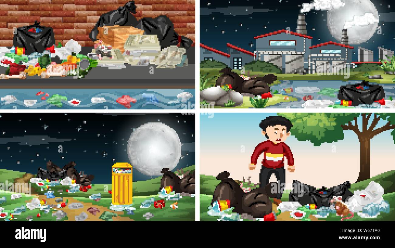 Polluted Scenes Set of polluted scenes illustration Stock Vector Image & Art - Alamy