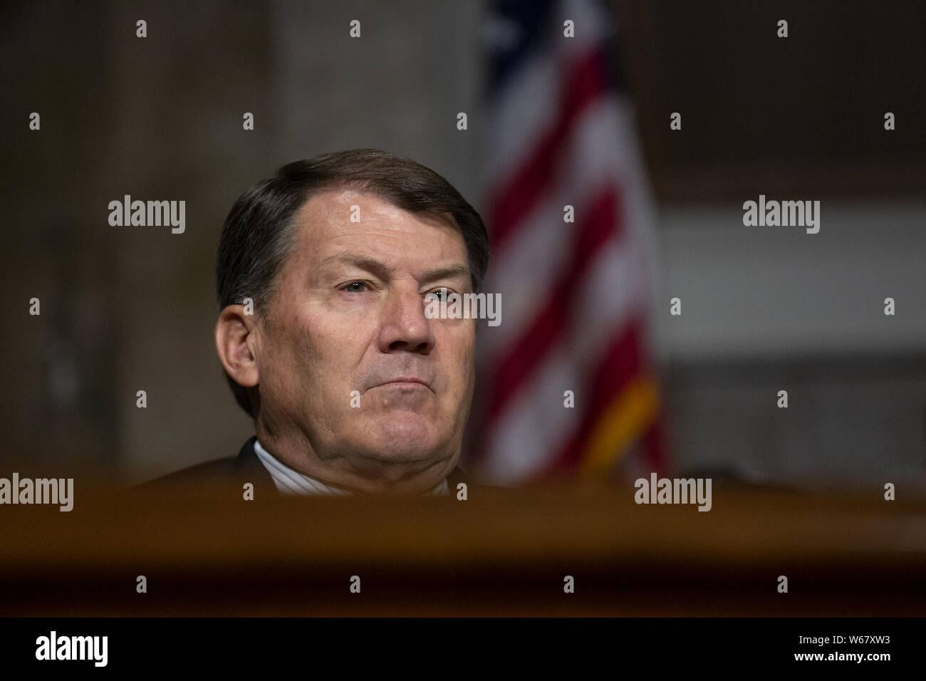 Washington DC, USA. 31st July 2019. United States Senator Mike Rounds (Republican of South Dakota) listens to Vice Admiral Michael M. Gilday, United States Navy, during his confirmation hearing to be Admiral and Chief of Naval Operations at the Department of Defense on Capitol Hill in Washington, DC, U.S. on July 31, 2019. Credit: Stefani Reynolds/CNP/ZUMA Wire/Alamy Live News Stock Photo