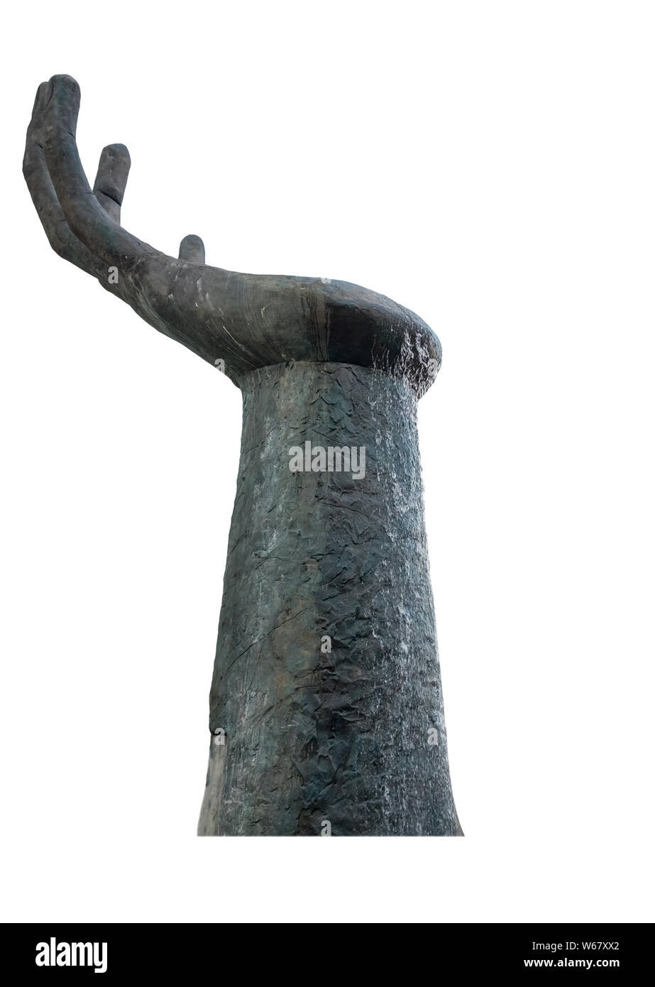 Large black statue hand symbol beg implore,isolated on background Stock Photo