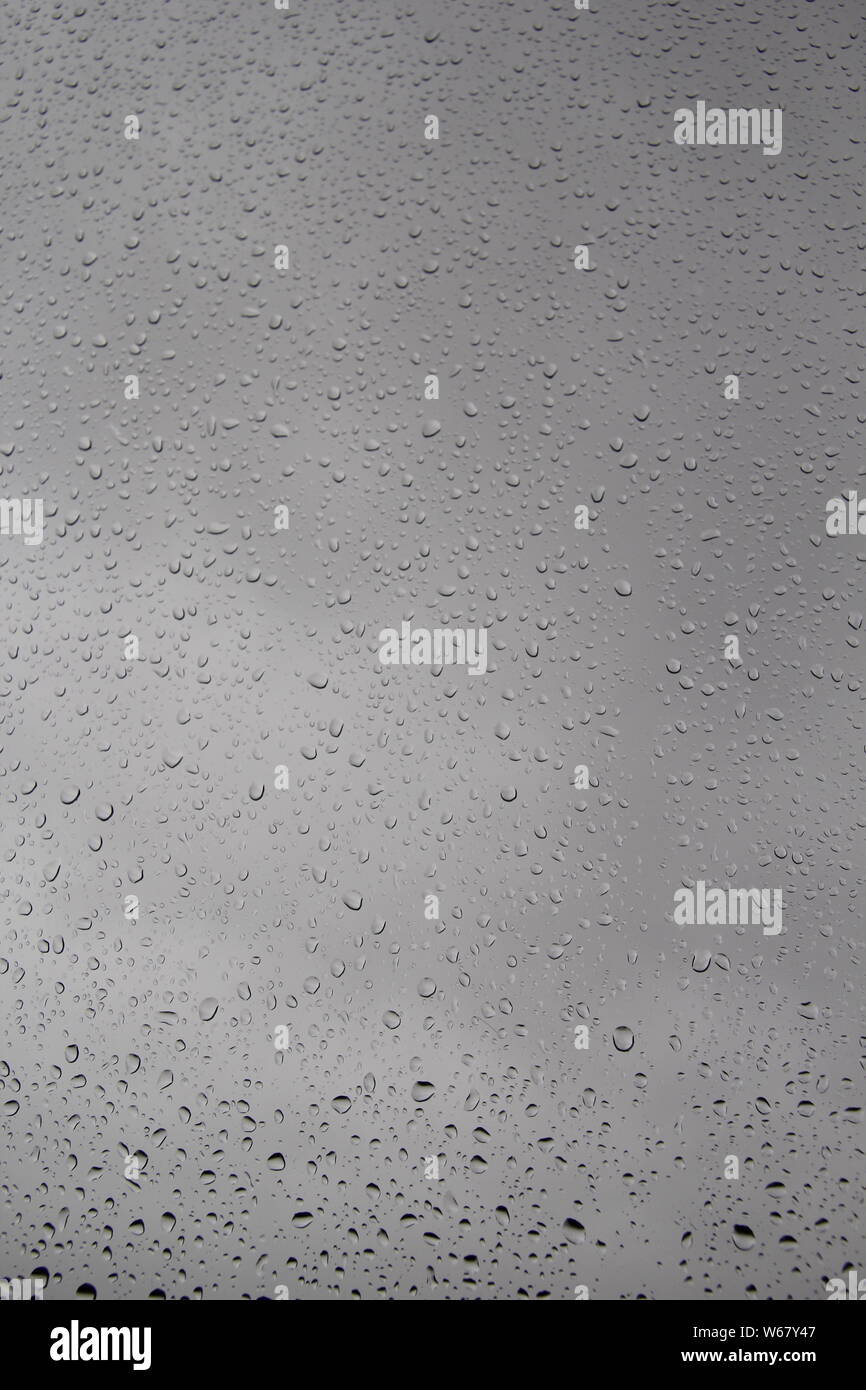 Raindrops on window-pane blurred background Stock Photo