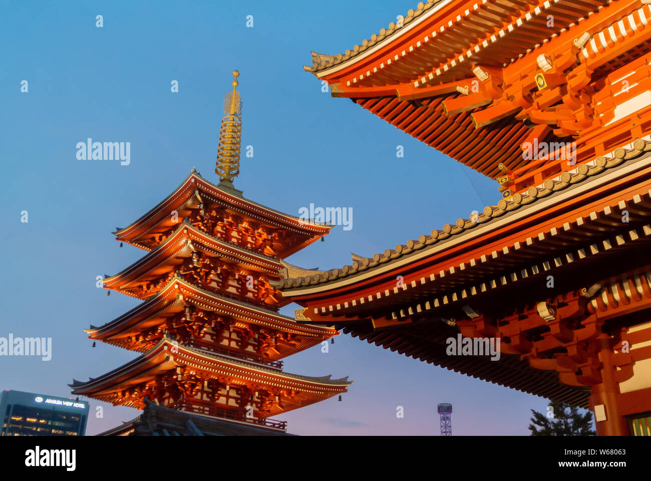 Sensoji Temple's Hozomon Gate and five storied pagoda, Asakusa, Tokyo, Japan Stock Photo