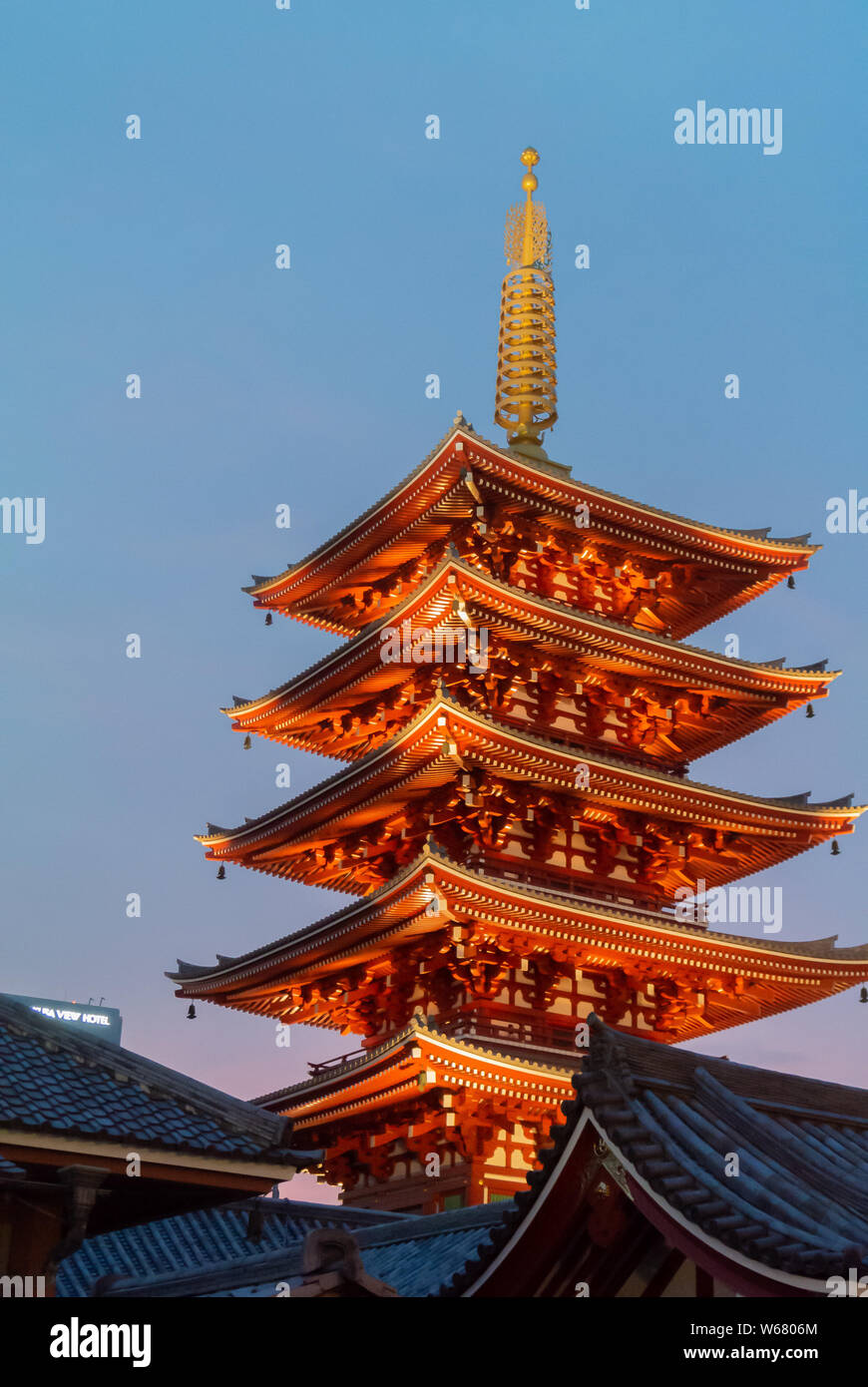 five storied pagoda at Sensoji Temple, Asakusa, Tokyo, Japan Stock Photo