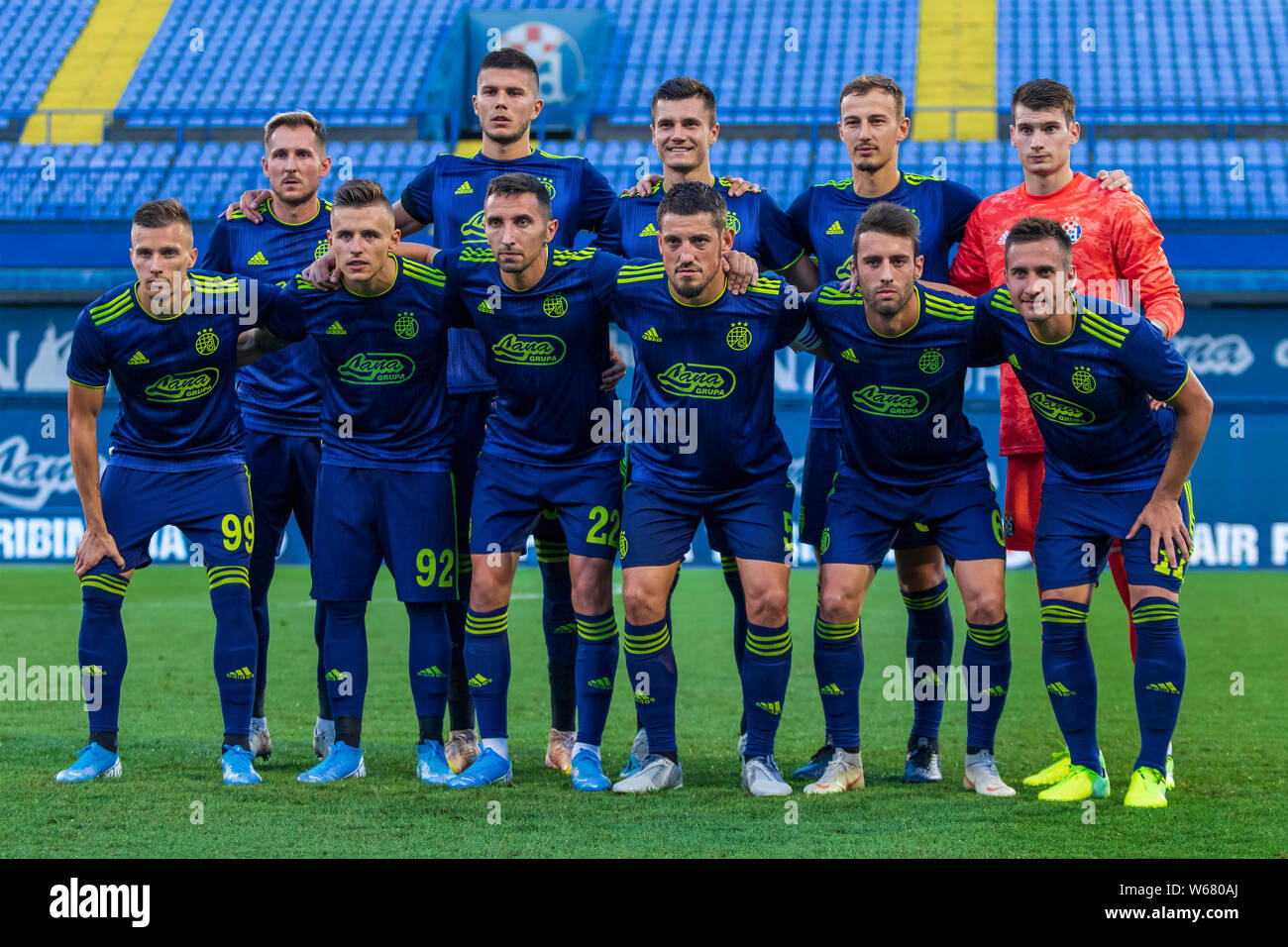 ZAGREB, CROATIA - JULY 30, 2019: UEFA Champions League second qualification round, GNK Dinamo vs. F.C. Saburtalo. Dinamo players lineup in new jersey Stock Photo