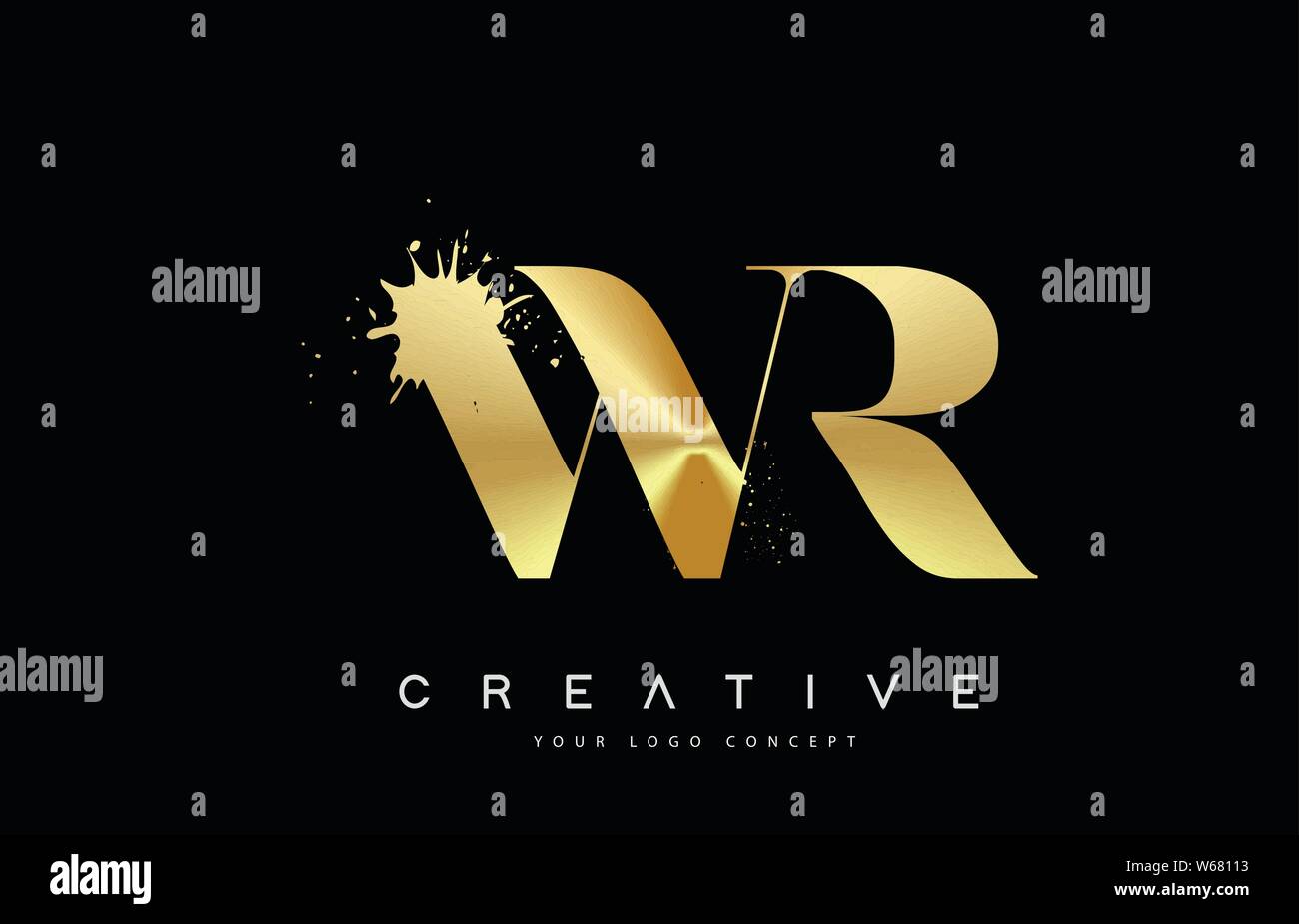 WR W R Letter Logo with Gold Melted Metal Splash Vector Design ...