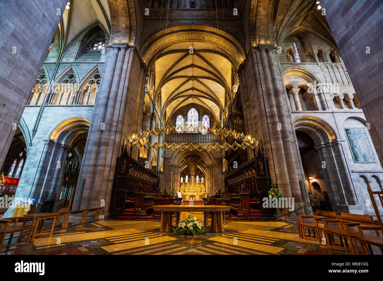 The interior of Hereford Cathedral looking toward the Chancel, Herefordshire, England Stock Photo