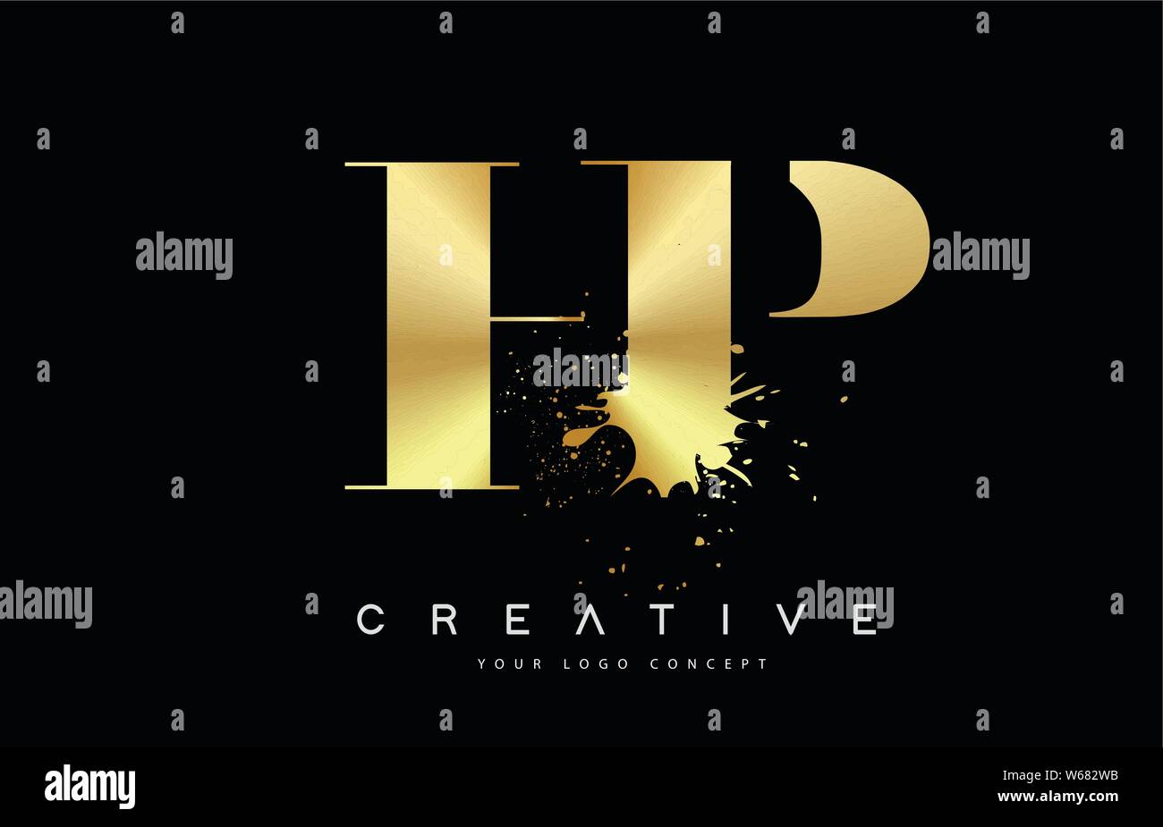 HP H P Letter Logo with Gold Melted Metal Splash Vector Design ...