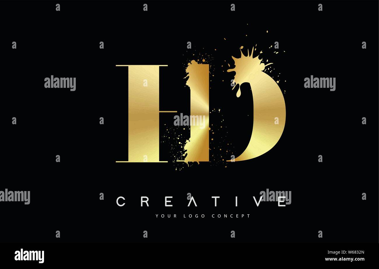 HD H D Letter Logo with Gold Melted Metal Splash Vector Design ...